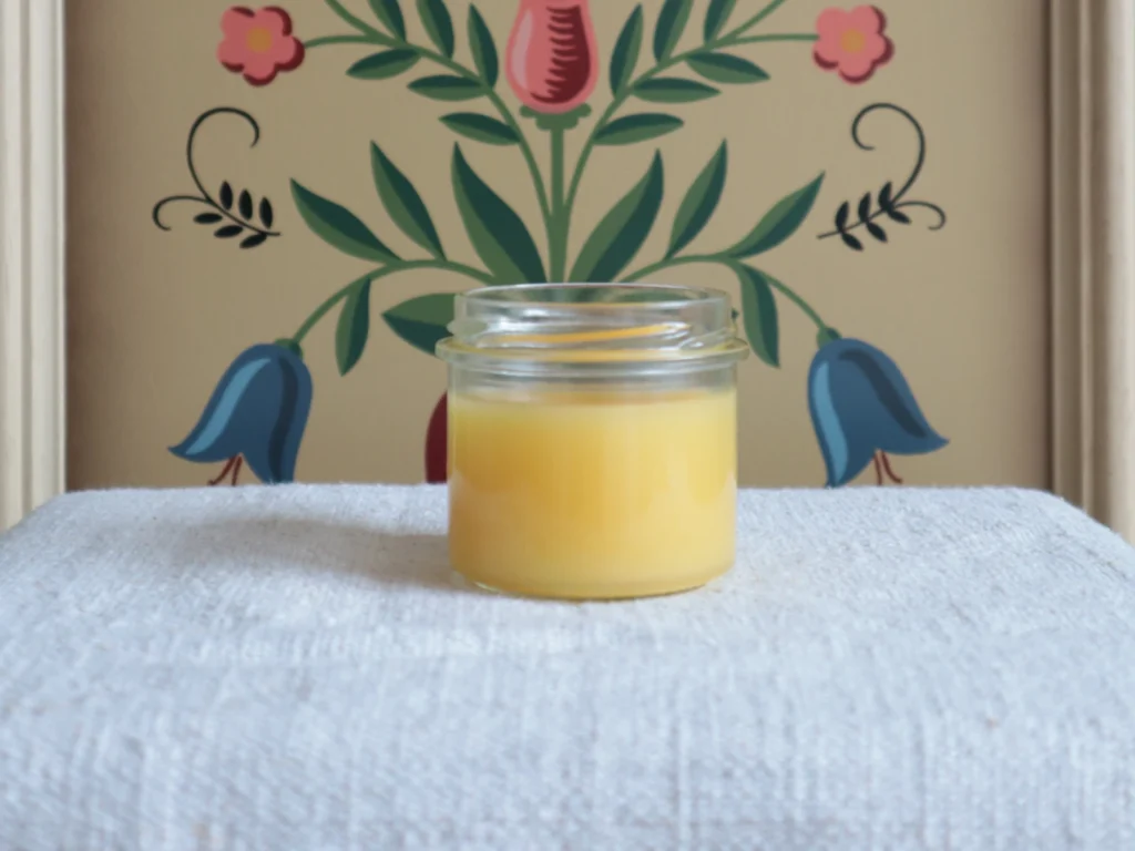Gelbe Creme in einem Glas